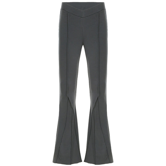 Damen Flared Hose mit V-Ausschnitt und dekorativem Nahtdesign R&B
