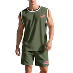 Herren Sportliches Trainingsset mit atmungsaktivem Mesh-GewR&Be und modernen Flaggen-Details R&B