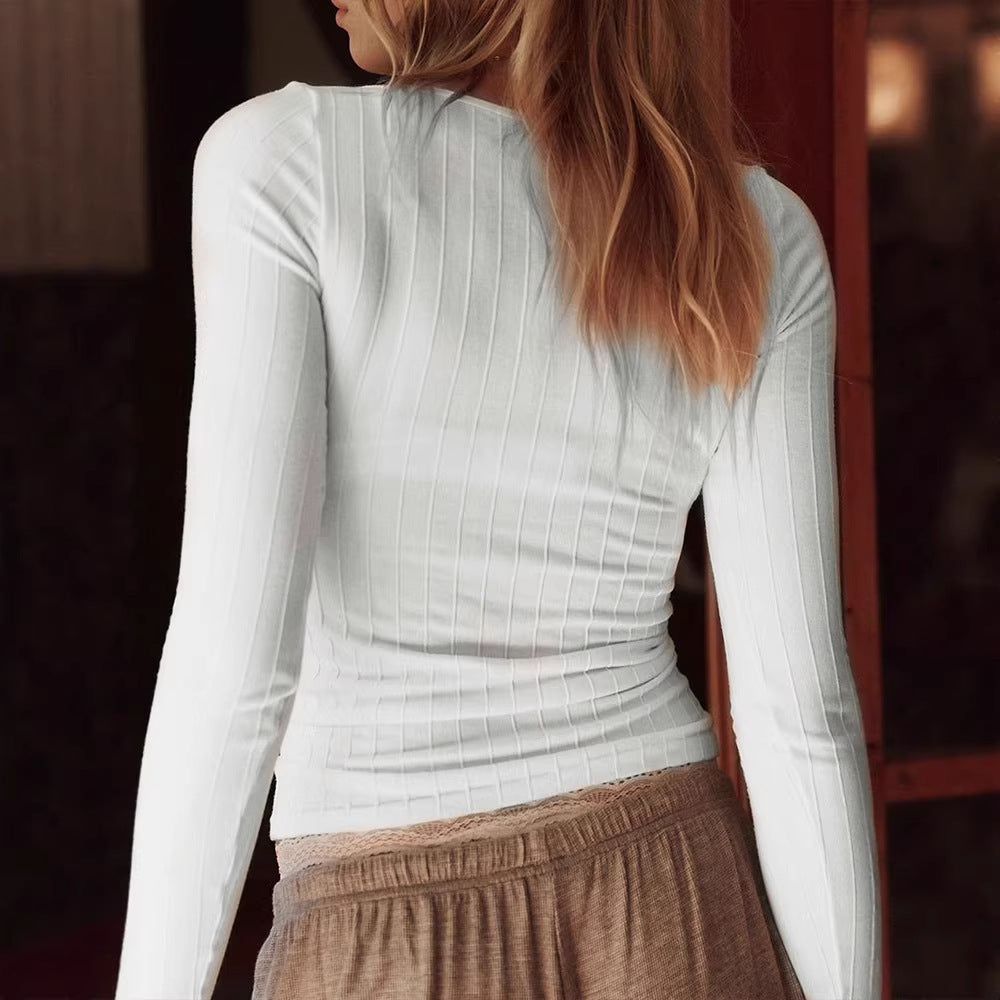 Damen Top mit feinen Rippdetails und elegantem V-Ausschnitt R&B