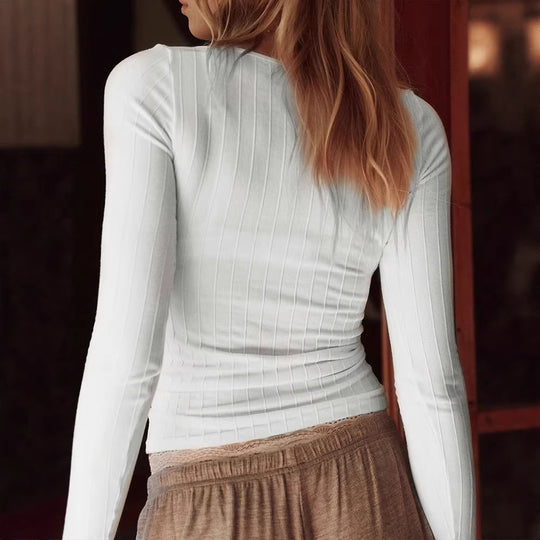 Damen Top mit feinen Rippdetails und elegantem V-Ausschnitt R&B