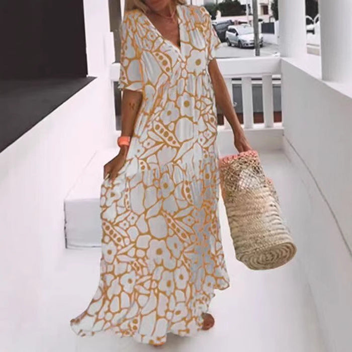 Damen Fließendes Maxikleid mit V-Ausschnitt und floralem Design R&B