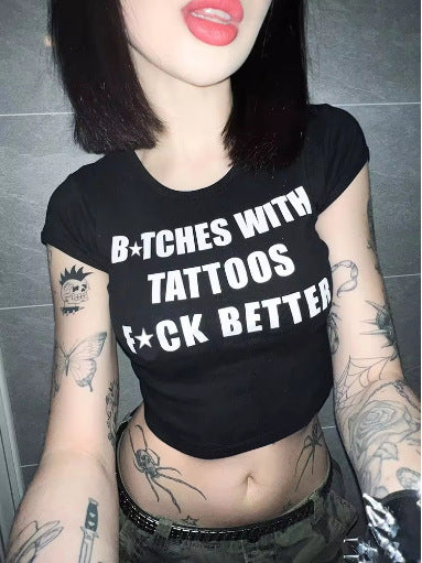 Damen Crop-Top mit kreativem Grafikdesign und modernem Schriftzug R&B