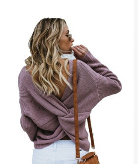 Damen Strickpullover mit einzigartigem Rückendesign und tiefem V-Ausschnitt R&B