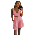 Damen modernes Crop-Top und weite Shorts Set R&B