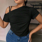 Damen asymmetrisches Oberteil mit dekorativem Rüschendetail und leichtem Stretch R&B