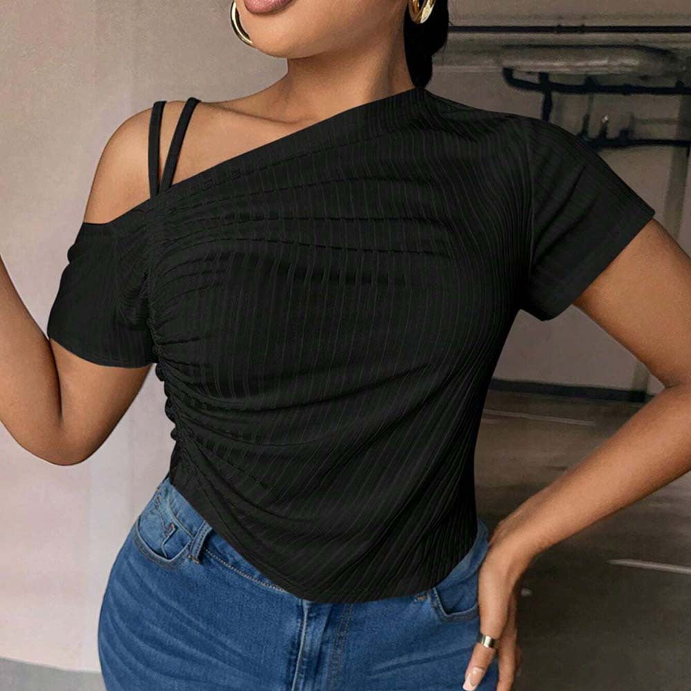 Damen asymmetrisches Oberteil mit dekorativem Rüschendetail und leichtem Stretch R&B