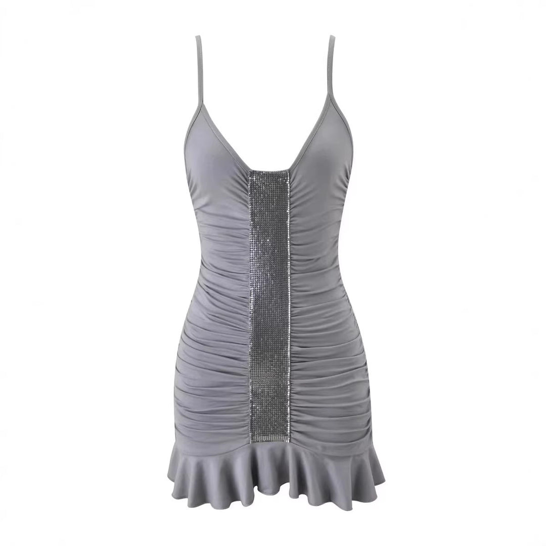 Damen verführerisches Minikleid mit Rüschensaum und glitzerndem Detail R&B