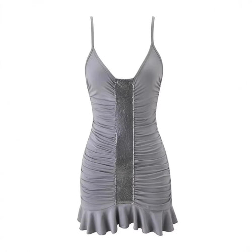 Damen verführerisches Minikleid mit Rüschensaum und glitzerndem Detail R&B
