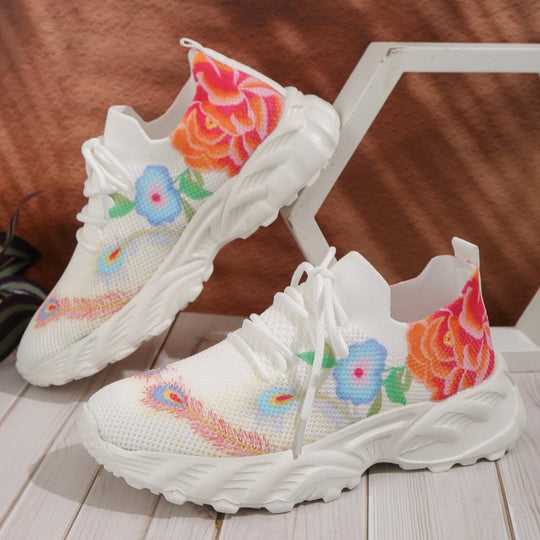 Damen modische Sneakers mit floralem Design und atmungsaktiver Textiloberfläche R&B