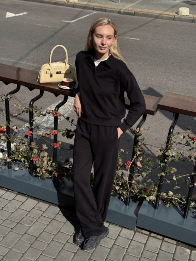 Damen lässiger Pullover mit Kragen und bequemen Sporthosen R&B