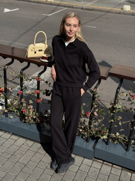 Damen lässiger Pullover mit Kragen und bequemen Sporthosen R&B