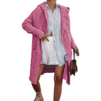 Damen Grobstrick-Cardigan mit offenem Schnitt und Kapuze R&B
