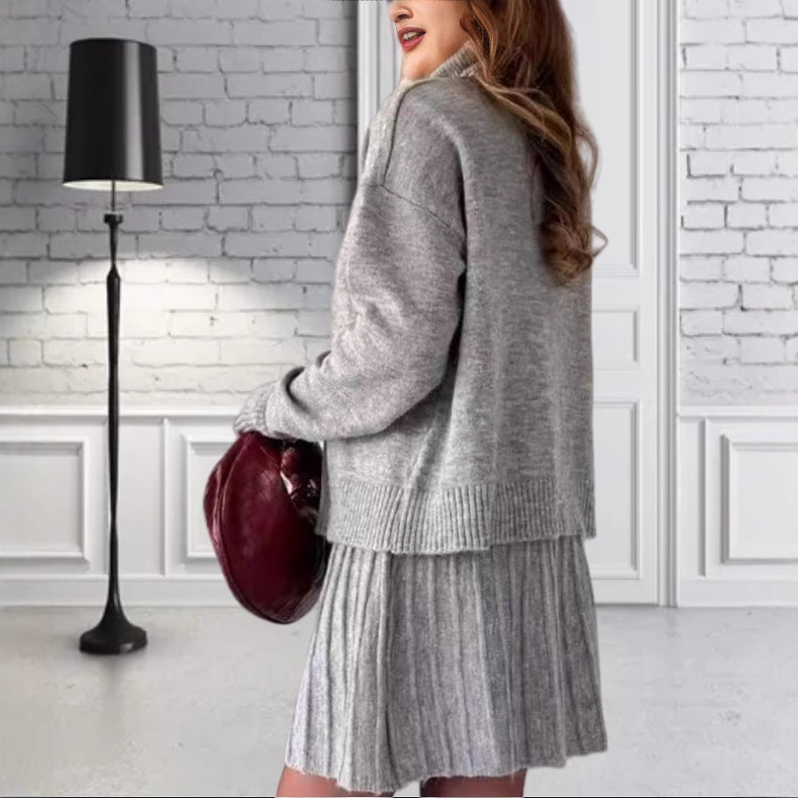 Damen Oversized Strickpullover mit hochwertiger Rippstruktur und passendem Minirock R&B