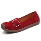 Damen nan Mokassin-Slipper aus Veloursleder mit dekorativer Metallschnalle, gepolstertem Fußbett und rutschfester Gummilaufsohle R&B
