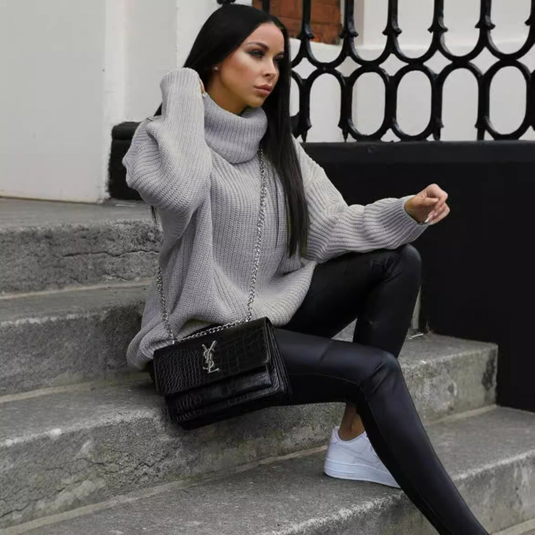 Damen Oversized-Strickpullover mit hohem Kragen und lässigem Schnitt R&B
