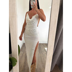 Damen Elegantes Longdress mit voluminösen Falten und tiefem Ausschnitt R&B