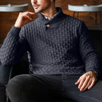 Herren Strickpullover mit Strukturiertem Muster und Modernem Stehkragen R&B