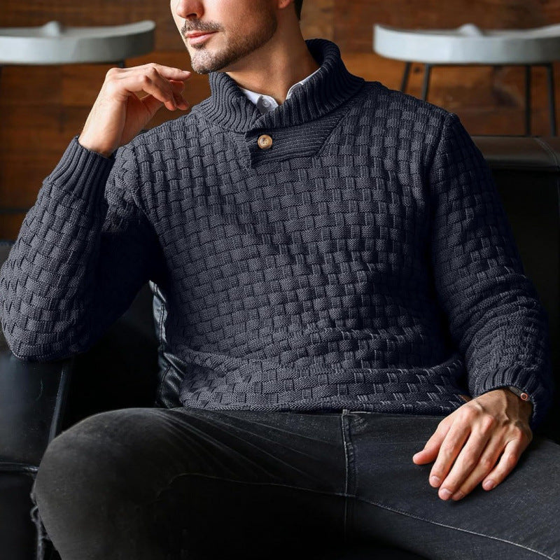 Herren Strickpullover mit Strukturiertem Muster und Modernem Stehkragen R&B