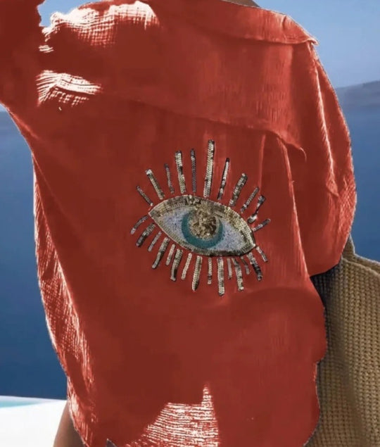 Damen Bluse mit einzigartigem Auge-Stickerei R&B