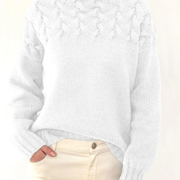 Damen Strickpullover mit hochgeschlossenem Kragen und trendigem Zopfmuster R&B