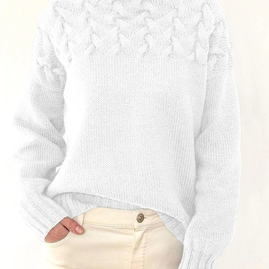 Damen Strickpullover mit hochgeschlossenem Kragen und trendigem Zopfmuster R&B