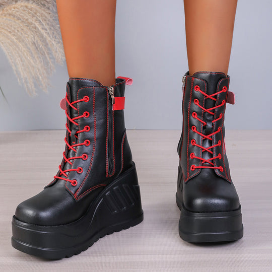 Damen Wedge-Stiefeletten mit hohem Plateau und modischen Details R&B