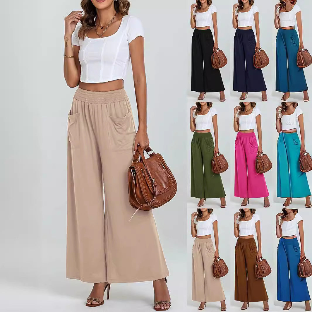 Damen Weite, luftige Palazzo-Hose mit elastischem Bund und praktischen Taschen R&B