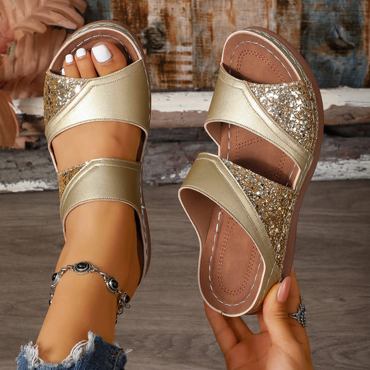 Damen Sandalen mit schimmernden Glitzer-Akzenten und komfortablem Fußbett R&B