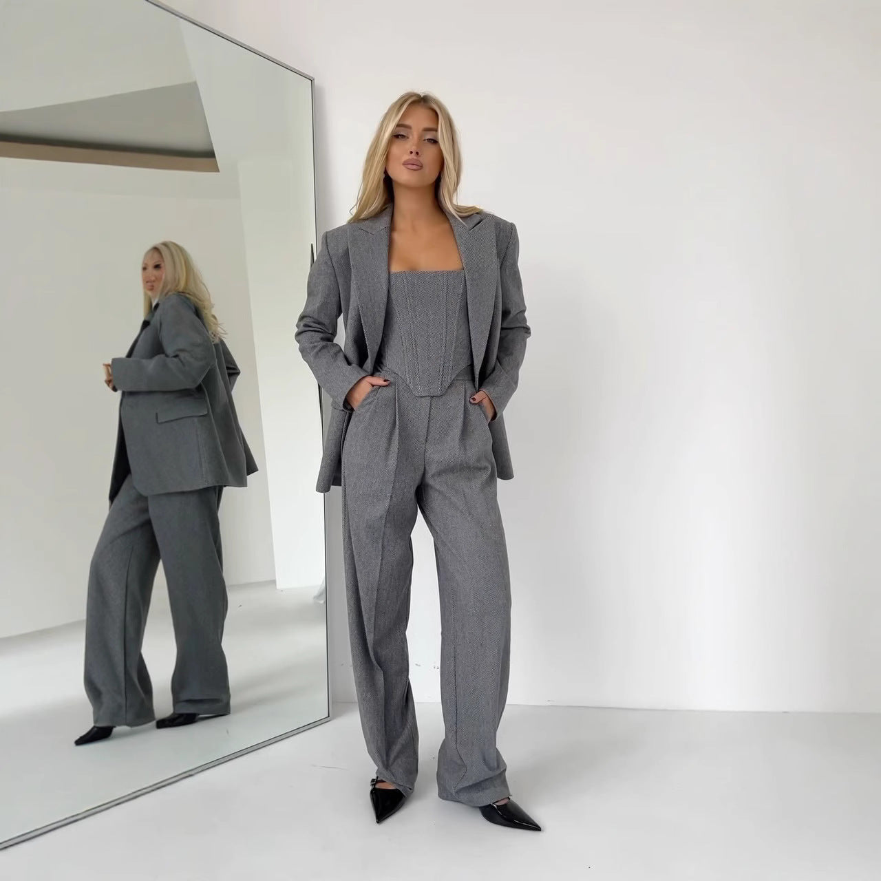 Damen Blazer mit Taillengürtel und schickem Revers R&B