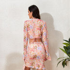Damen Badeset mit floralem Design, kurzem Oberteil und Wickelrock R&B