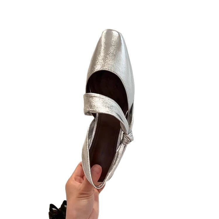 Damen Slingback-Ballerinas mit elegantem Schleifendetail und schimmernder Oberfläche