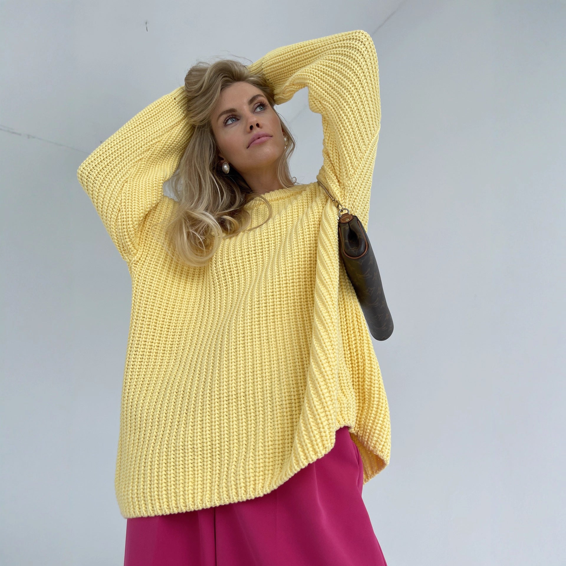 Damen Casual Strickpullover mit strukturiertem Design und überschnittenen Schultern R&B