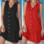 Damen Knielanges Babydoll-Kleid mit Knopfleiste und Rüschen