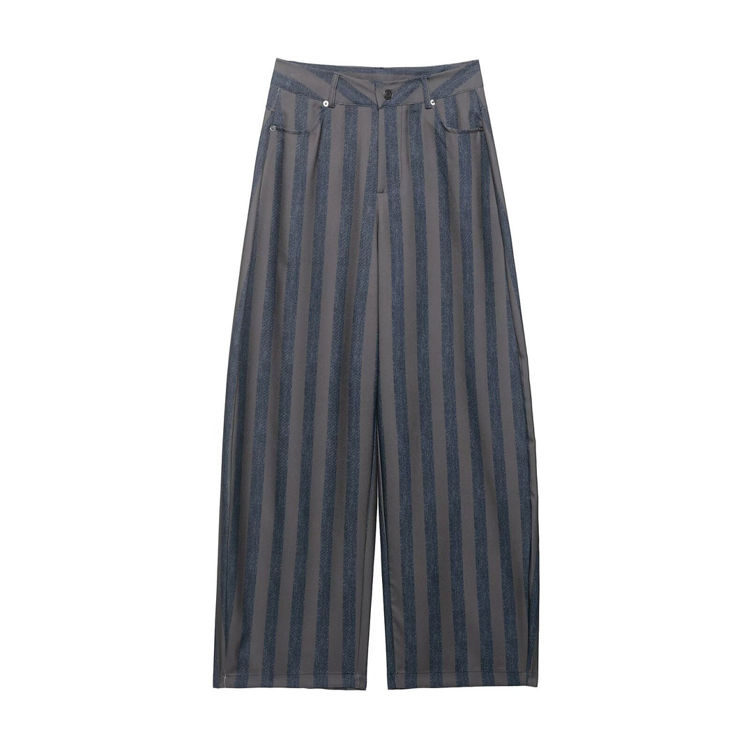 Damen weite High-Waist-Hose mit stilvollem Streifenmuster R&B