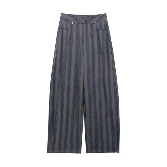 Damen weite High-Waist-Hose mit stilvollem Streifenmuster R&B