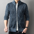 Herren Strickjacke mit modernem Zipper und grafischem Muster R&B
