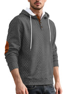 Herren nan Diamond-Struktur Kapuzenpullover mit Kurzknopfleiste, gesteppter Kapuzeninnenkante und Wildleder-Ellbogenpatch R&B