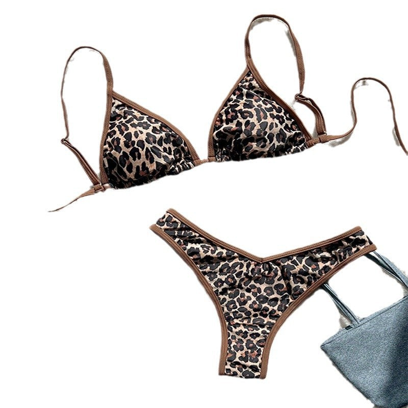 Damen Triangel-Bikini-Set mit stilvollem Tiermuster und verstellbaren Trägern