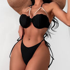 Damen Eleganter Push-Up-Bikini mit Perlenakzenten