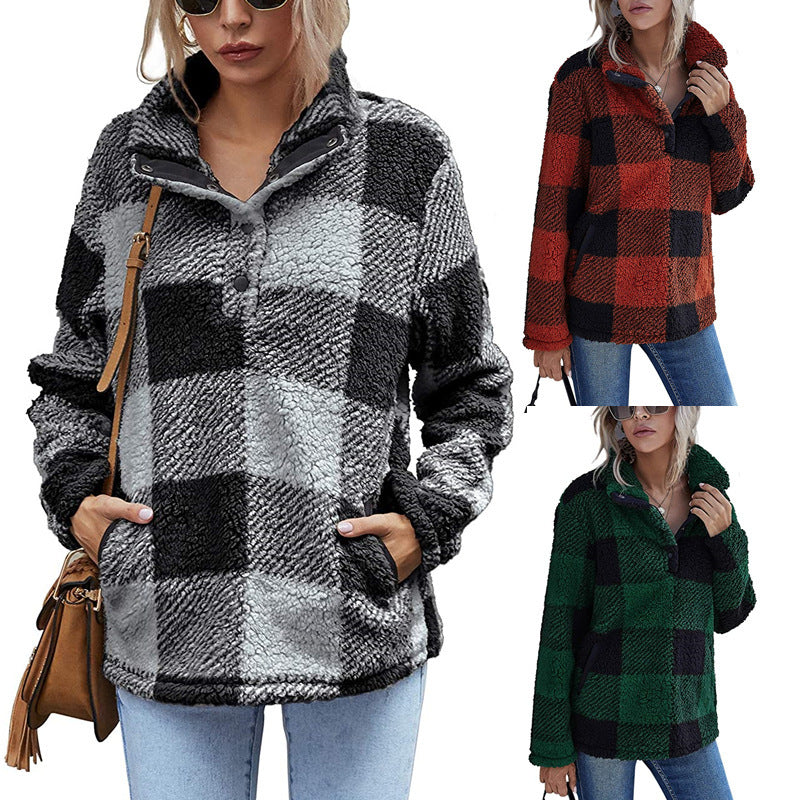 Damen Gemusterte Teddyjacke mit modernem Kragen und praktischen Taschen R&B