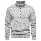 Herren bequemer Stehkragenpullover mit Knopfleiste und strukturiertem Design R&B