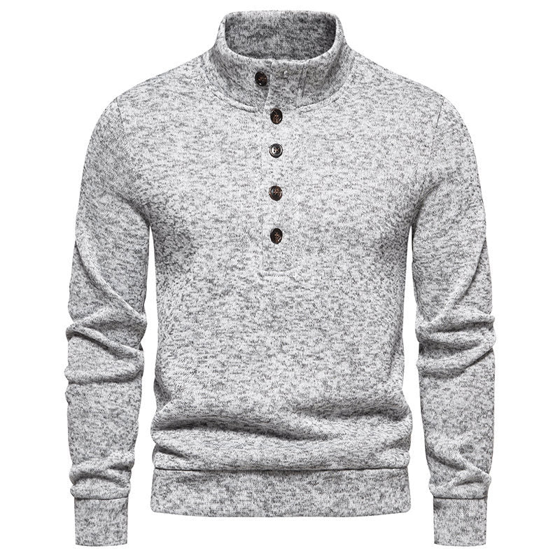 Herren bequemer Stehkragenpullover mit Knopfleiste und strukturiertem Design R&B