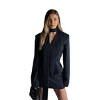 Damen Elegantes Hemdblusenkleid mit feinen Nadelstreifen und Halsband R&B