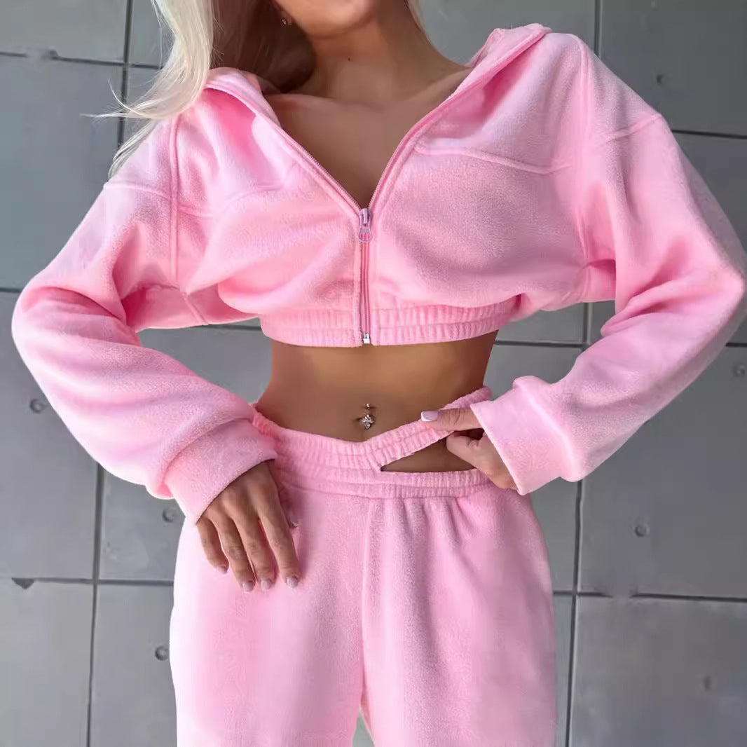 Damen elegantes und sportliches Fleece-Hoodie-Set R&B