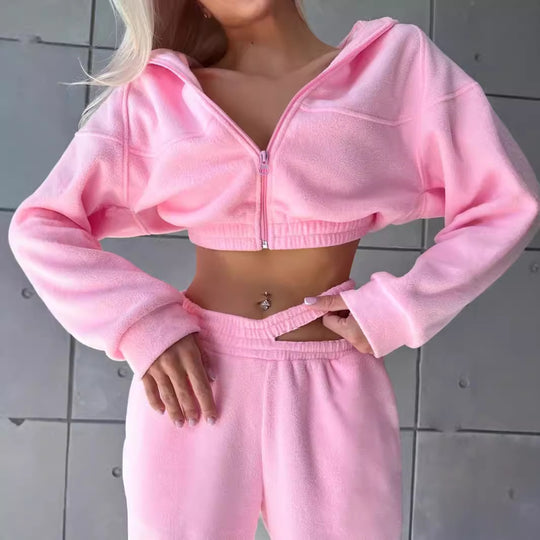 Damen elegantes und sportliches Fleece-Hoodie-Set R&B
