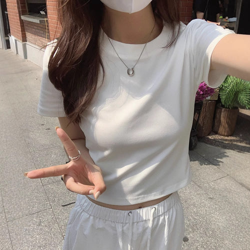 Damen Cropped T-Shirt im modernen Schnitt mit Rundhalsausschnitt und figurbetontem Design