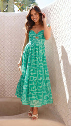 Damen Maxikleid mit festlichem Cut-Out und fließendem Rock R&B