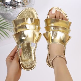 Damen elegante Riemchen-Sandalen mit modischem Faltendesign R&B
