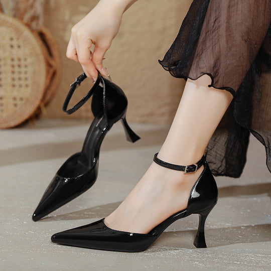 Damen elegante Stiletto-Pumps mit verstellbarem Riemen und glänzender Oberfläche R&B