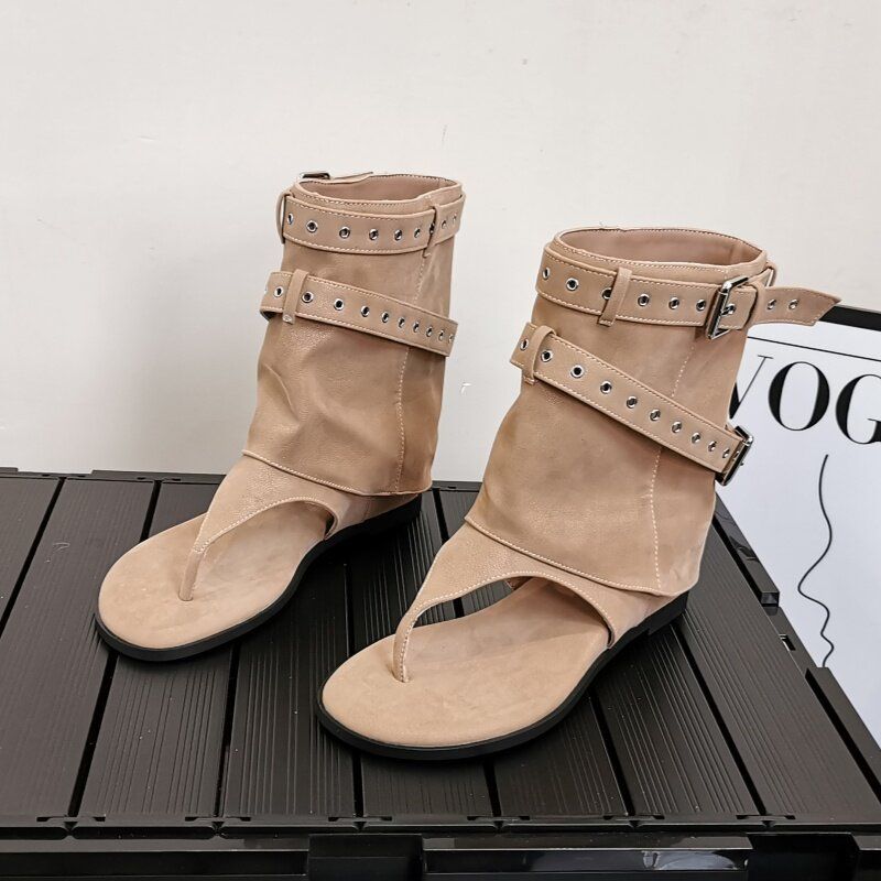 Damen dezente High-Top Sandalen mit dekorativen Schnallen R&B